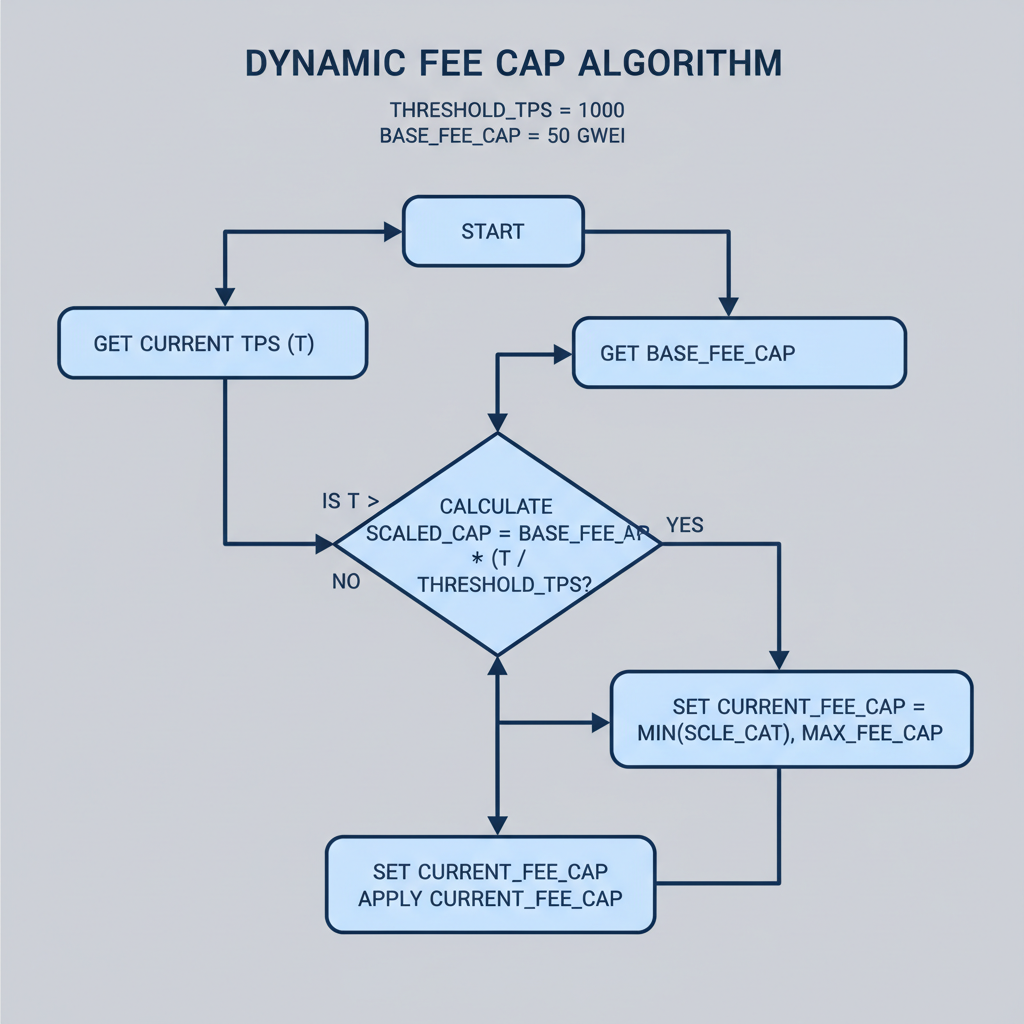 flowchart dynamic fee cap algorithm, TPS scaling, code-like diagram