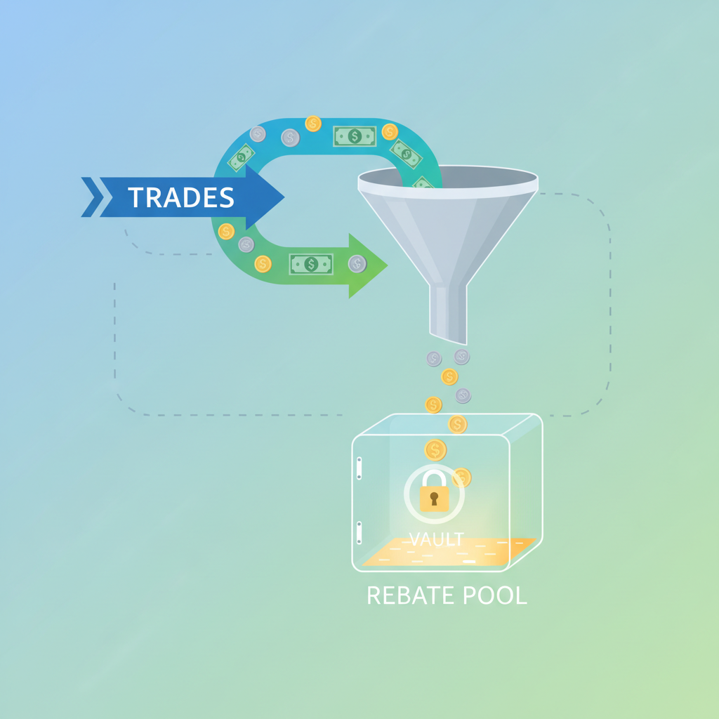 money funneling from trades into glowing rebate pool vault