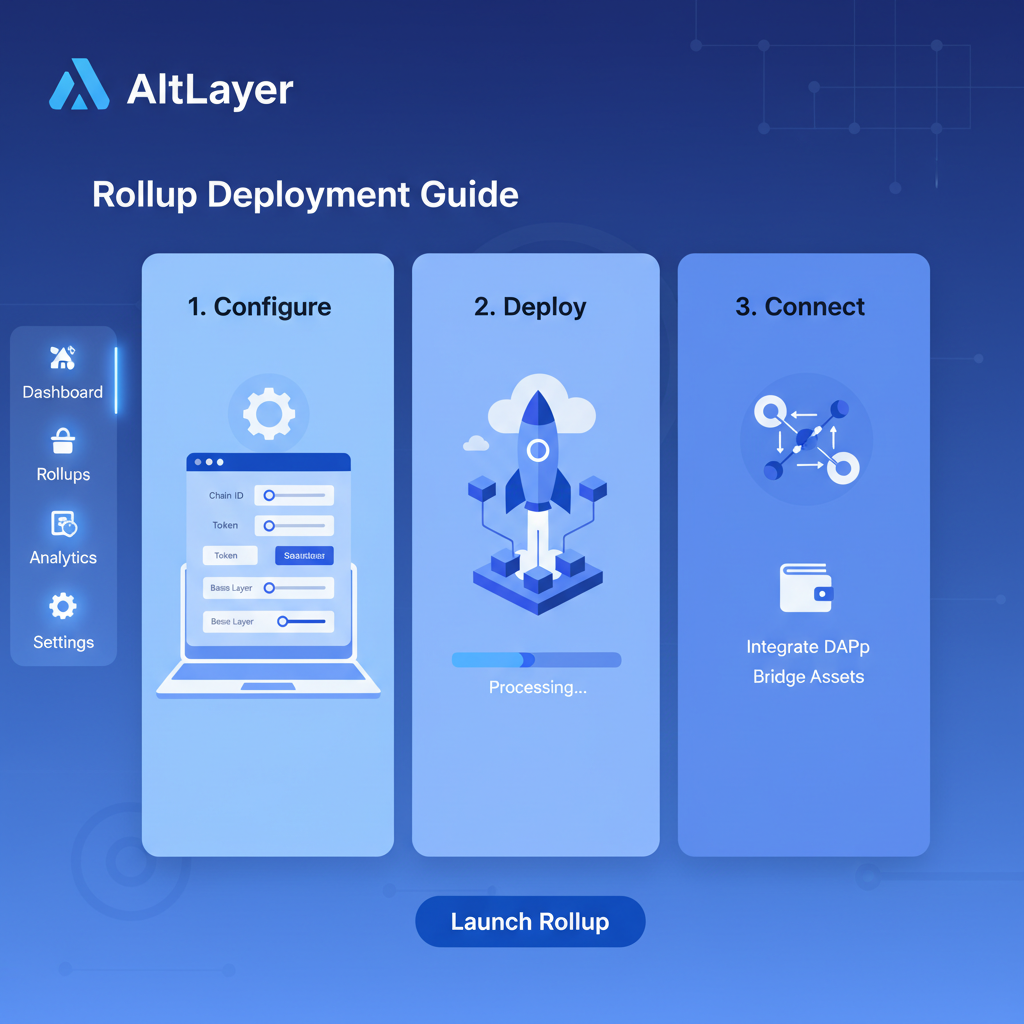 sleek web dashboard for blockchain rollup deployment, modern UI, AltLayer branding, blue tones