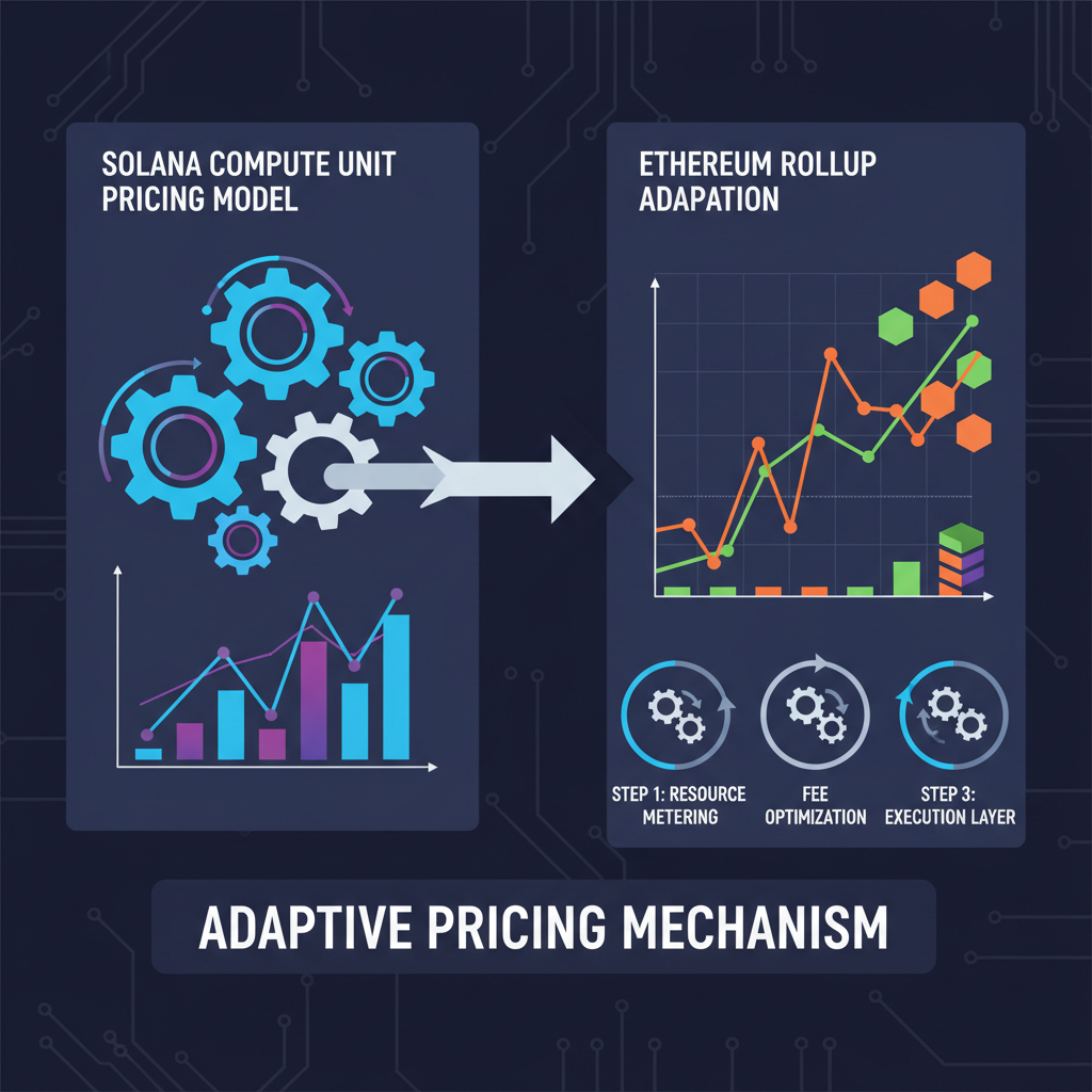 Solana compute unit pricing model adapted to Ethereum rollup, charts and gears, futuristic interface