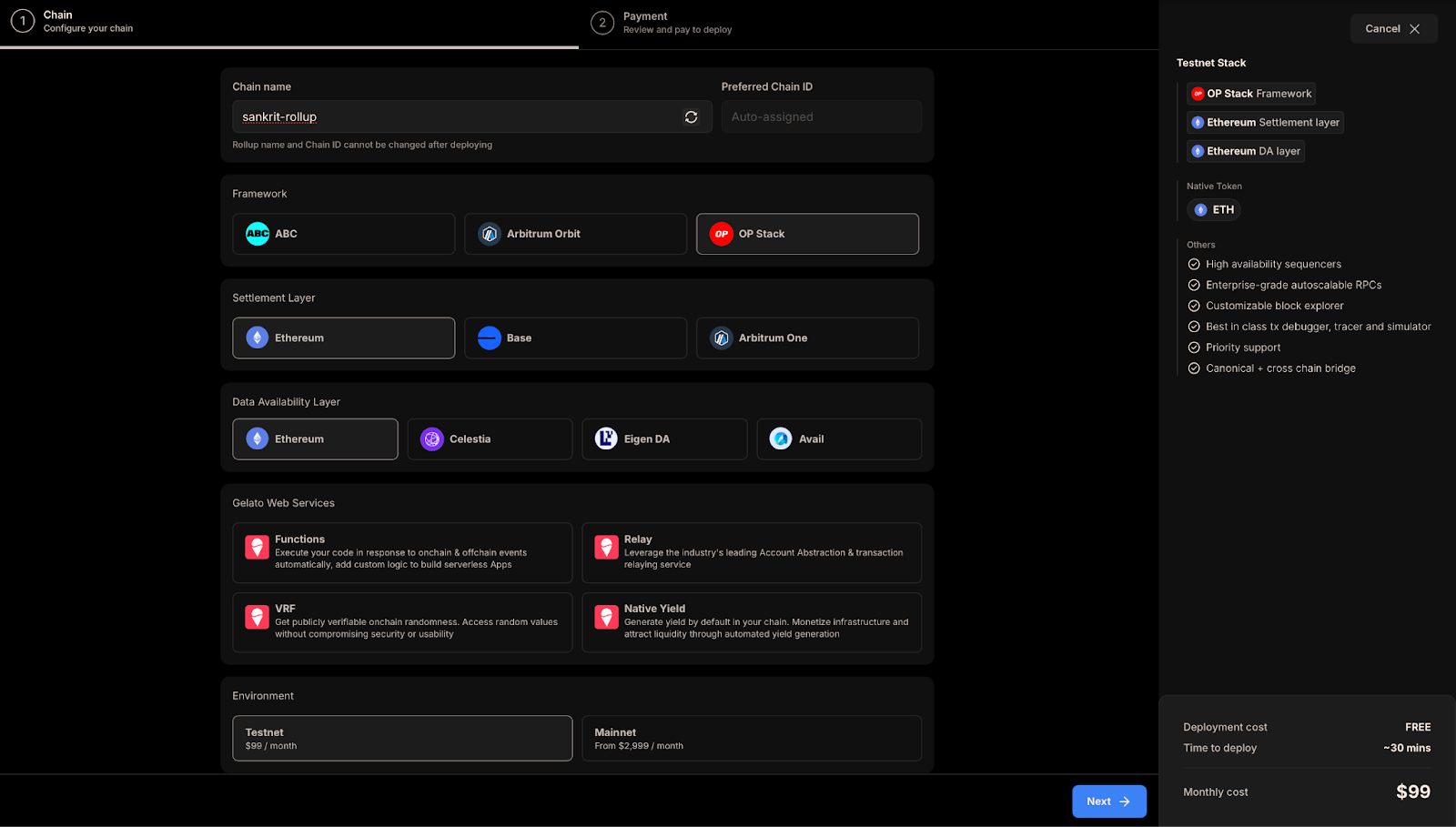 Alchemy Rollups RaaS dashboard