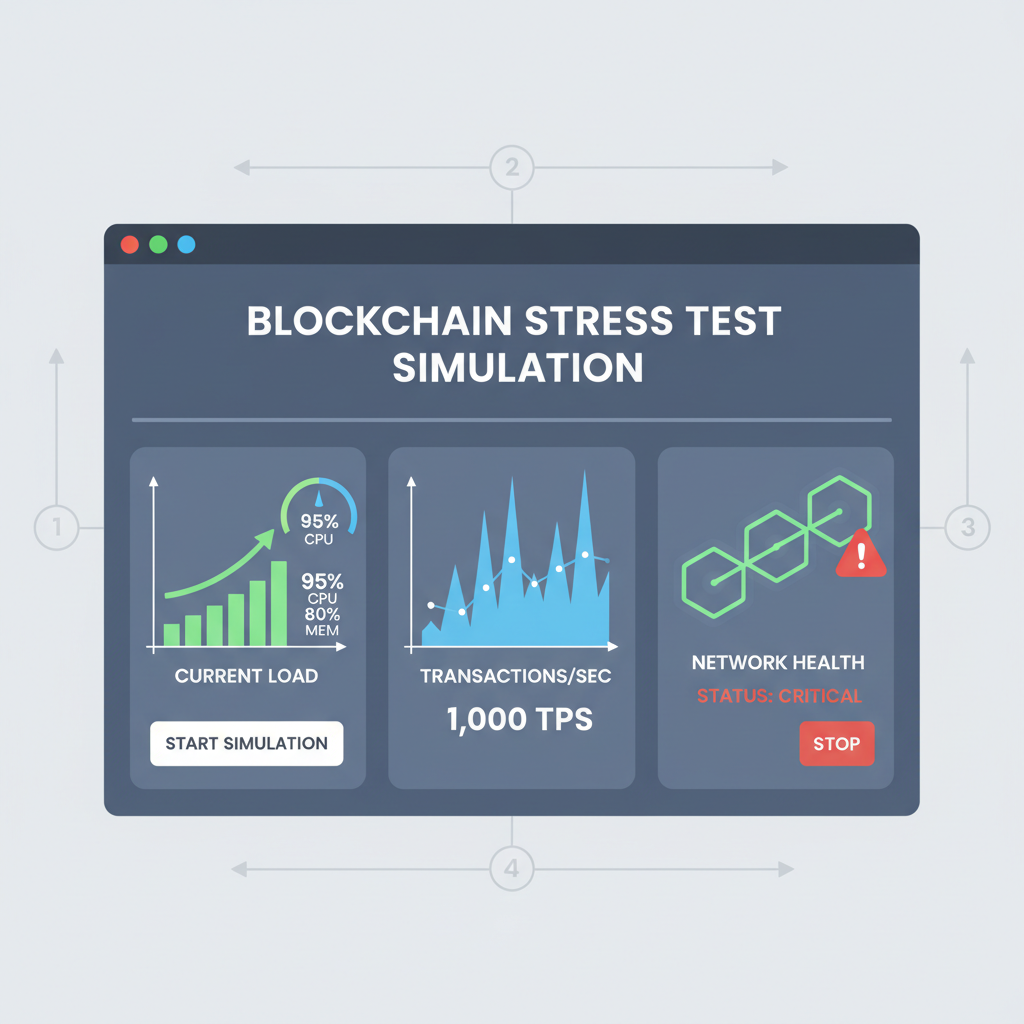testing dashboard with graphs, stress test blockchain simulation