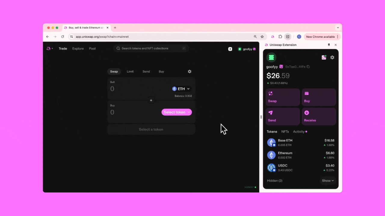 Uniswap DeFi platform interface